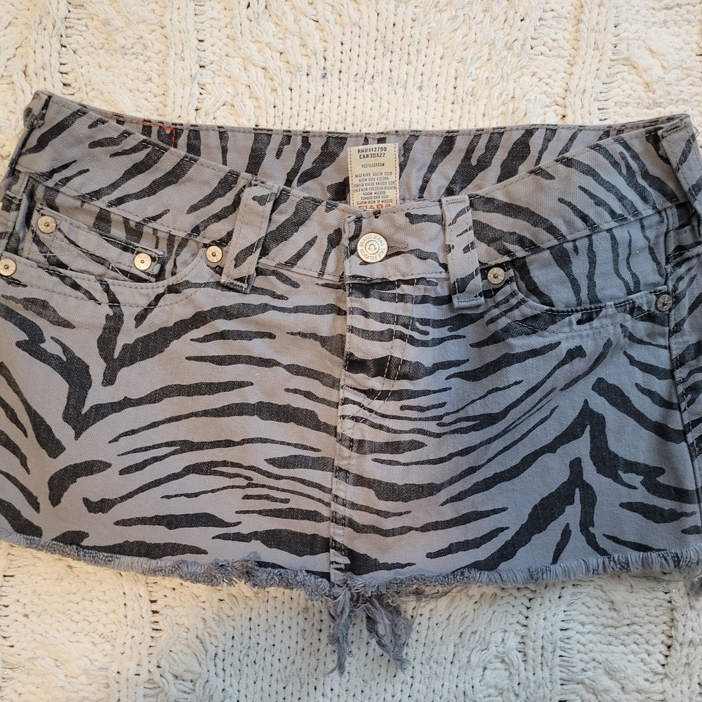 True Religion Gray and Black Mini Skirt with Zebra Print